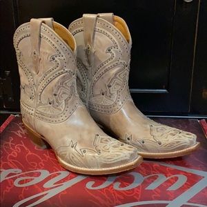 Lucchese Beige Stitched Petal Shortie Boots
